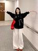 Plus Size Korean Style Oversized Women's T-shirt, Early Autumn/Winter Base Layer with Straight Shoulder Long Sleeves