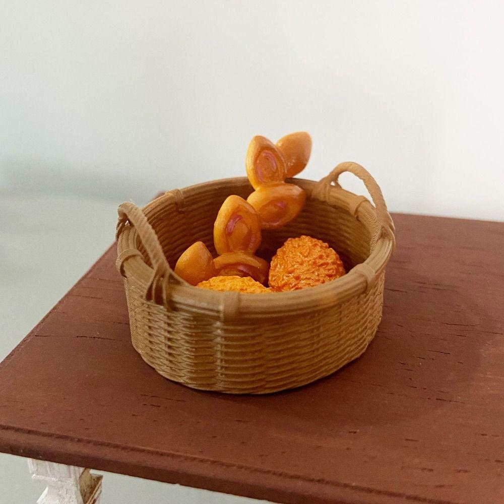 1/6 1/8 Scale Miniature Storage Basket Resin Dolls Basket with Handle Doll House