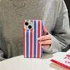 Stripe Padded Phone Case IPhone 12 To 16 Pro Max Shockproof Faux Leather Cover Red Blue White