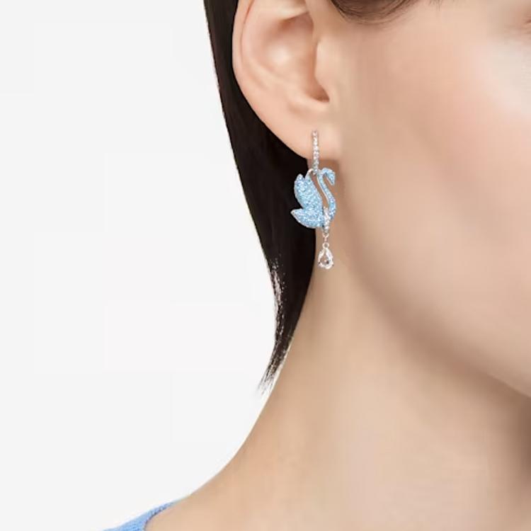 Swarovski Ikoniczne Kolczyki Łezka Łabędzia Kolczyki Unisex Niebieskie 5660593