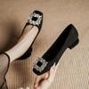 Premium autumn new black square head temperament low heel rhinestone high heels versatile commuter women's shoes
