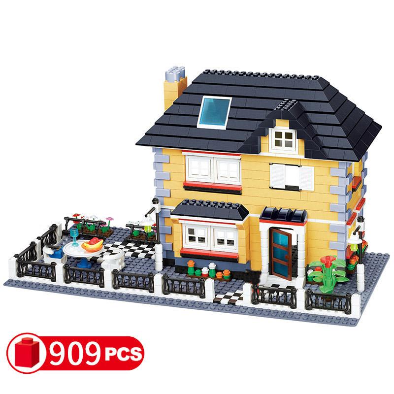 House Villa Architecture Cottage Model Building Blocks Bricks Friends for Girl Beach Hut Modular Home Village Creative City Shop