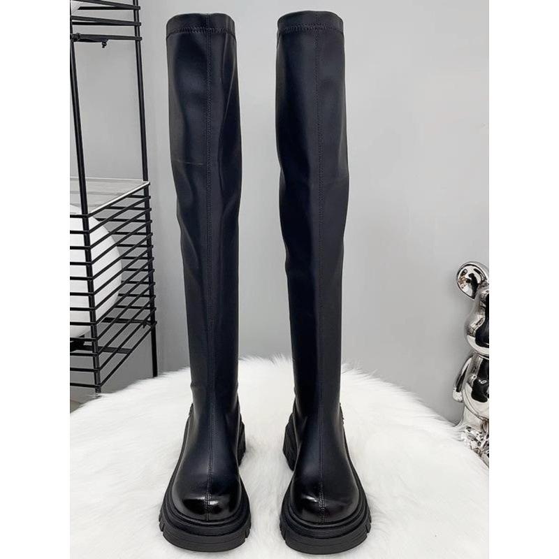 Knee boots New boots Thick-soled knight boots Fleece elastic boots Skinny boots Long boots