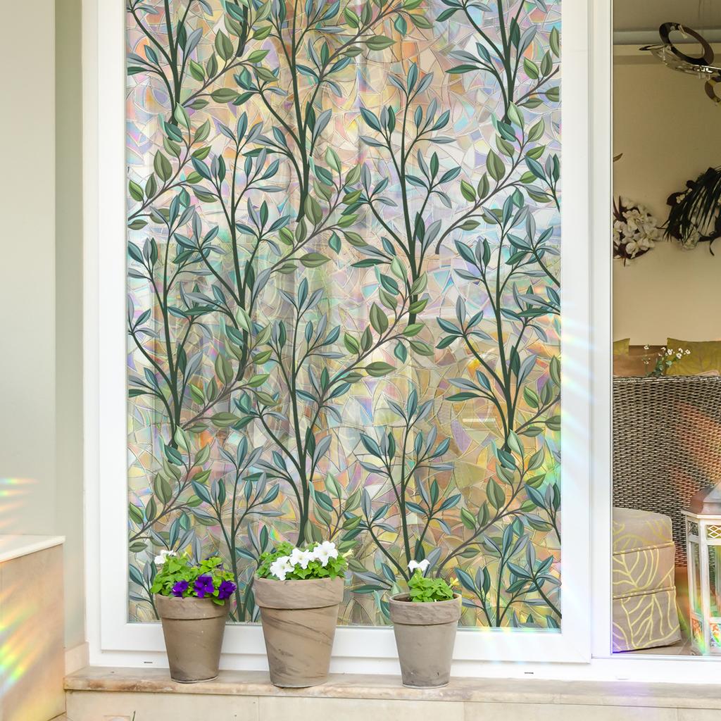 Zelené listy vinné révy Sun Catcher Samolepky na zeď PVC Elektrostatické sklo Samolepky na okna Rainbow Maker Samolepka Sunlight Prisms Home Decor