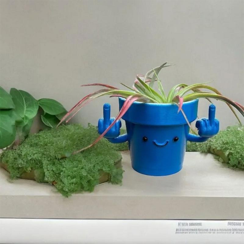 Lustiger & Einzigartiger Mittelfinger-Pflanztopf, Lächelnder Gesichts-Blumentopf, Sukkulenten-Pflanzgefäß, Harz-Figuren-Pflanztopf für Innen und Außen