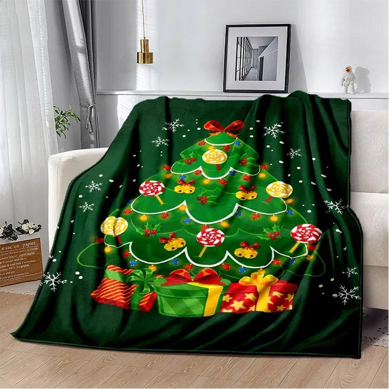 Merry Christmas Tree Santa Claus Kids Gift Cartoon Plush Blanket,Flannel Blanket Throw Blanket for Living Room Bedroom Bed Sofa