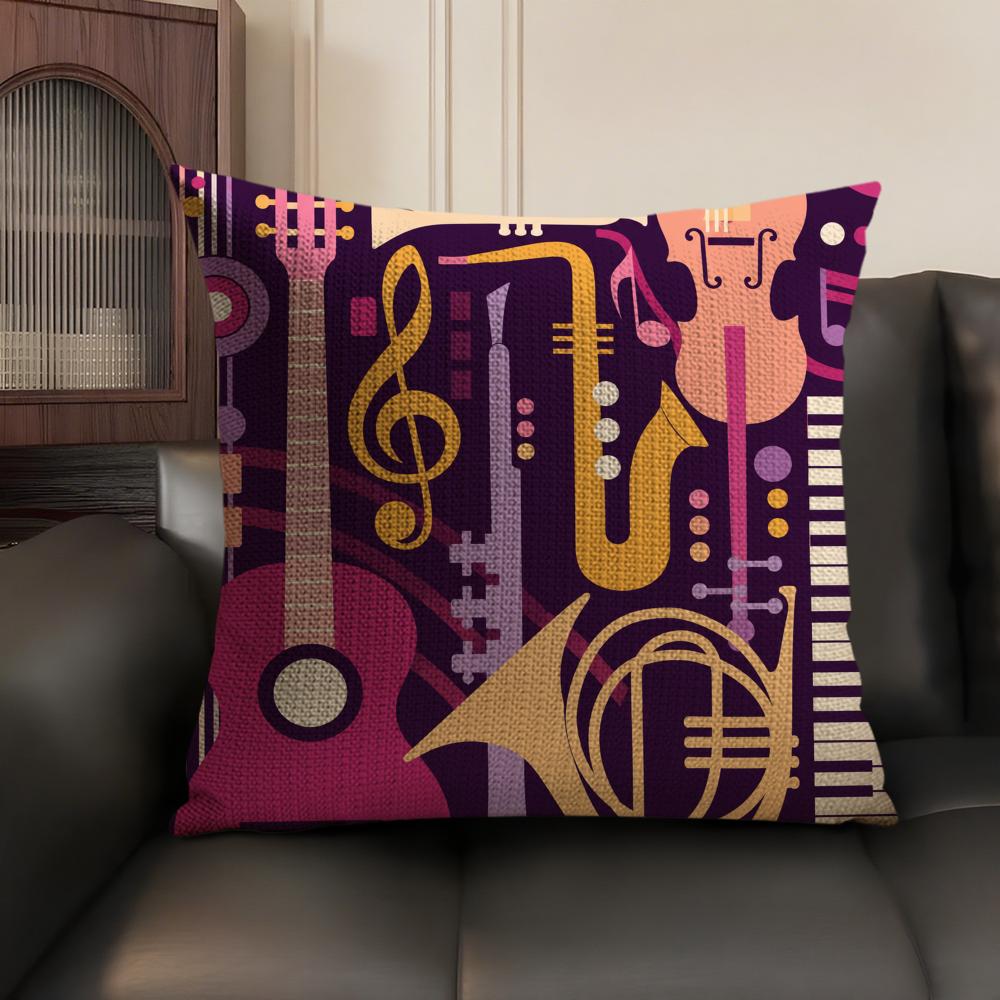 Musical Instruments Cushion Cover Linen Organic Fabric DoubleSided Printing Sofa Breathable Home Decor Gift Pillow Case