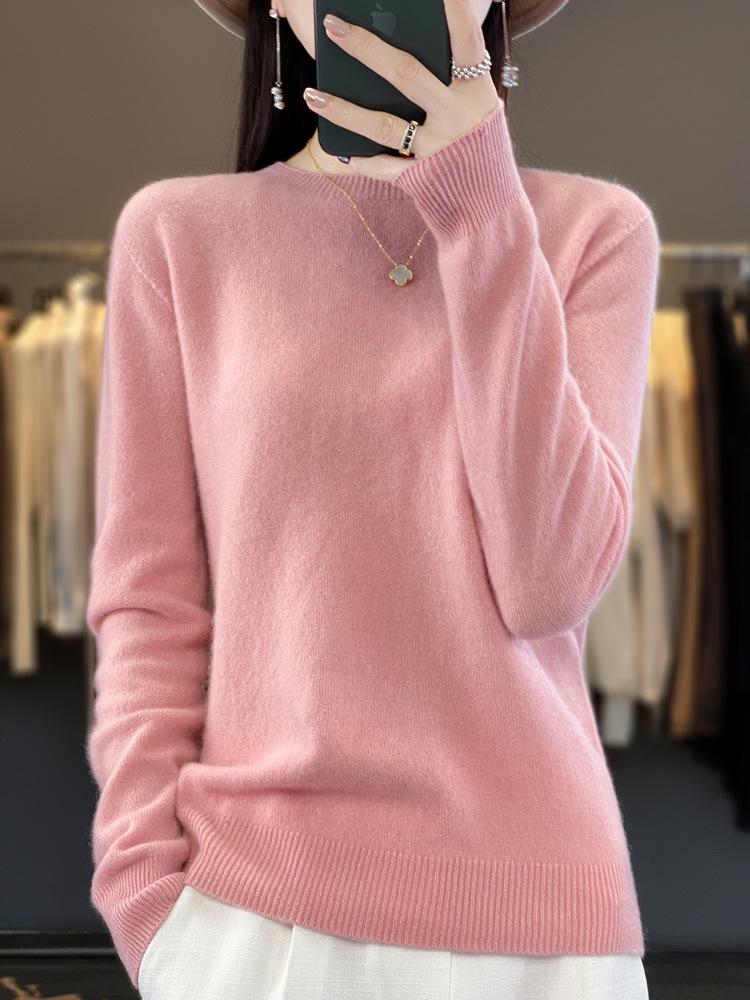 Women's Seamless Wool Cashmere Pullover Sweater - Round Neck, Loose Fit, Popular Seller for Spring, Autumn, & Winter.