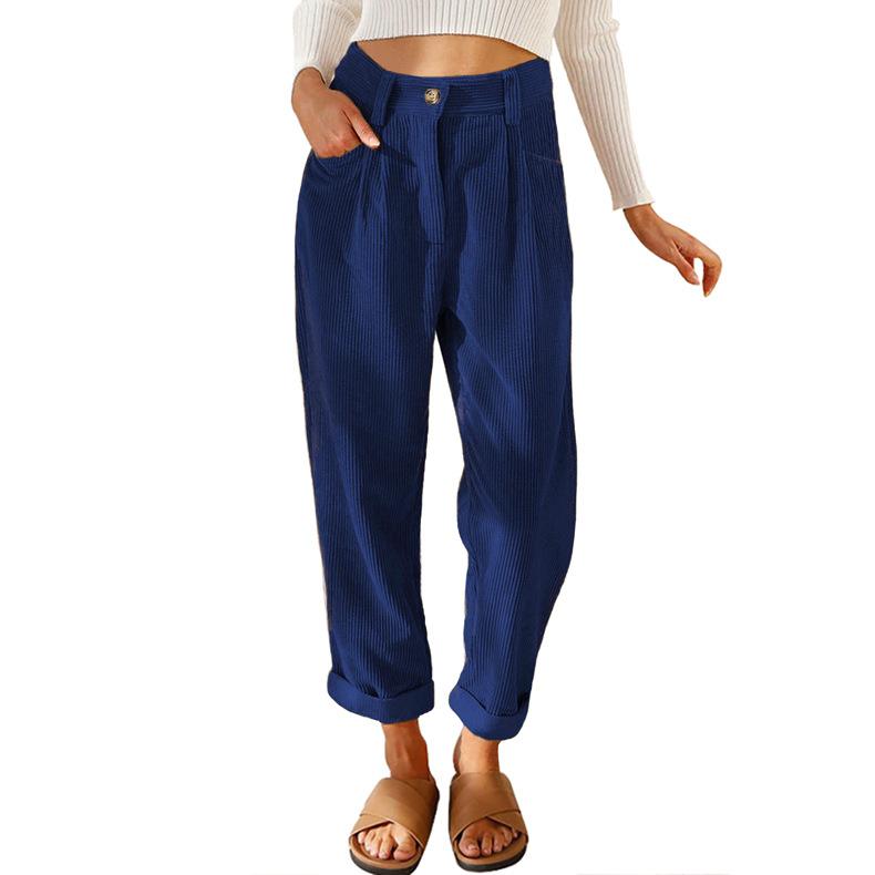 Women's Fall Corduroy Pants High Waist Relaxed Straight Leg Trousers Solid Color Casual Pant