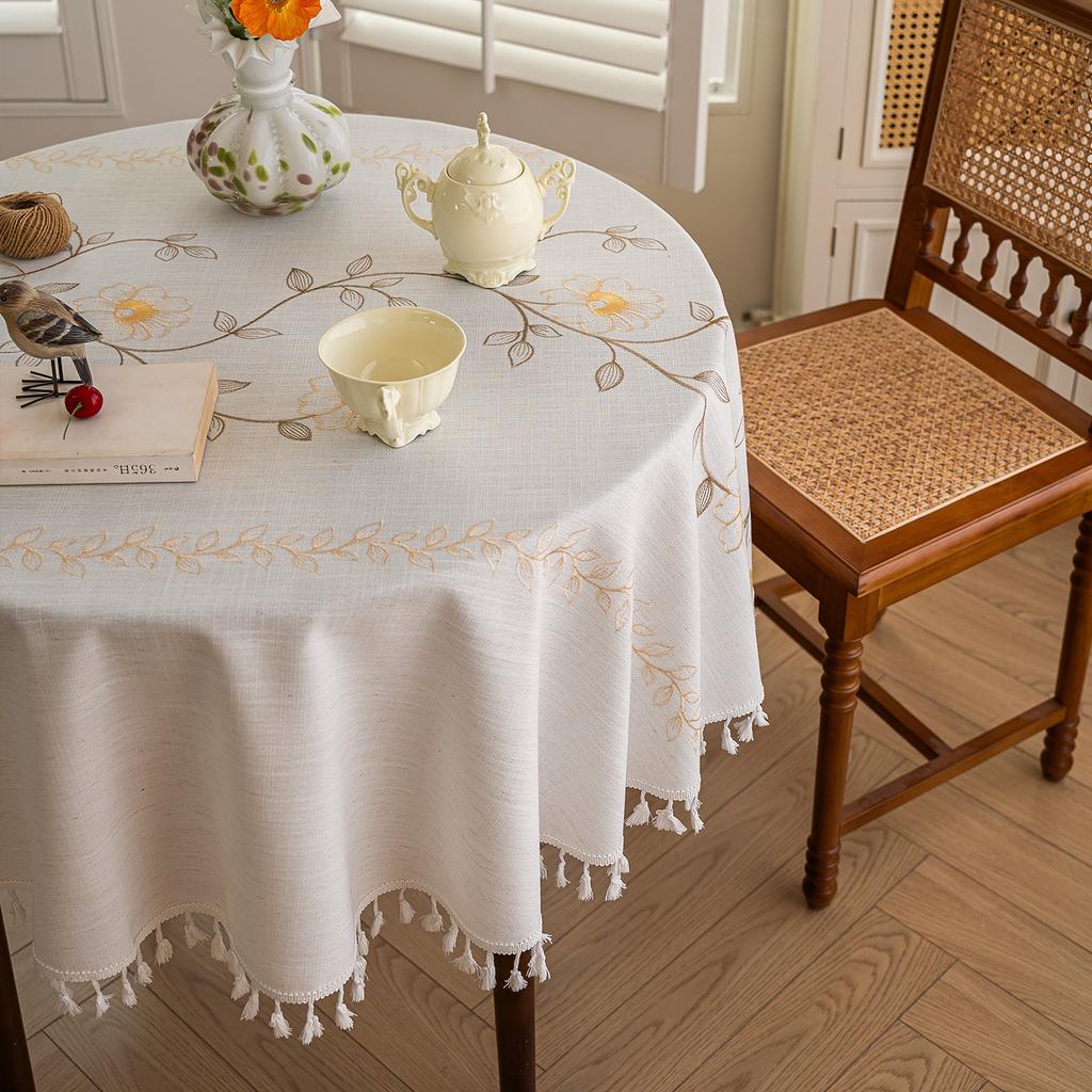 Tablecloth Fabric Cotton And Linen Small Fresh Waterproof Tablecloth High-End Embroidery Dining Table Cloth Round Table Coffee Table Cloth Tablecloth