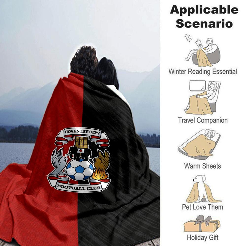 Coventry City Football Club Badge Split Color Print Flannel Blanket Soft Warm Throw Blanket for Sofa Bed Living Room