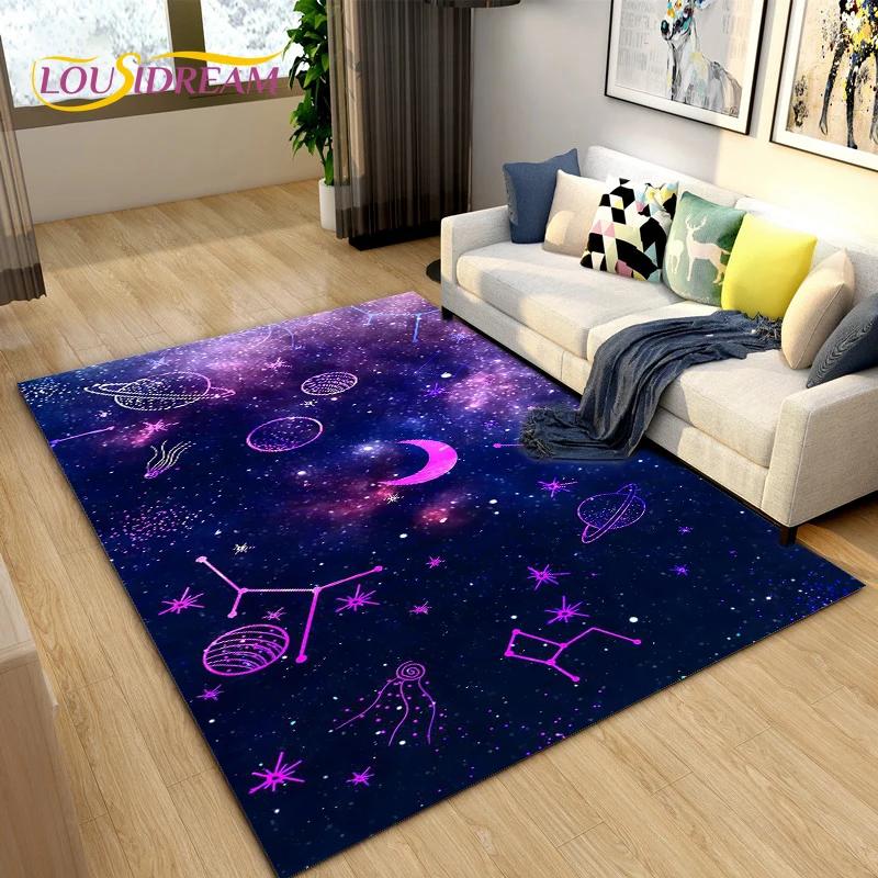 Cartoon Universe Starry Sky Planet Area Rug,Carpet Rug for Living Room Children's Bedroom,Kids Play Game Floor Mat,Anti-slip Mat