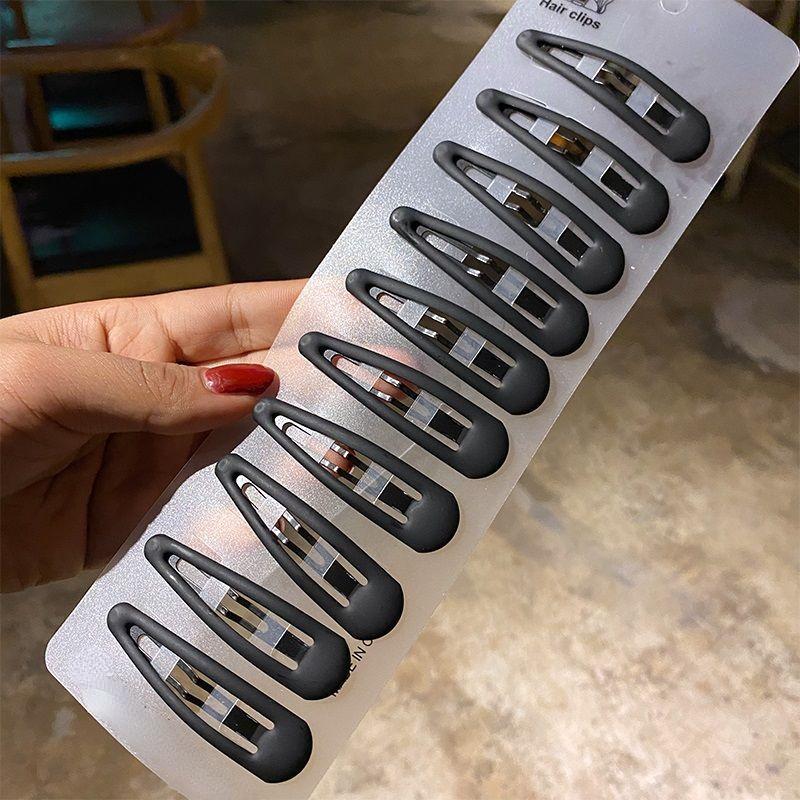 10pcs/set Matt Black Bobby Pins Women Make Up Hair Clip Barretttes Alloy Hairpin Big Water-drop Geometric Non-slip Styling Tools