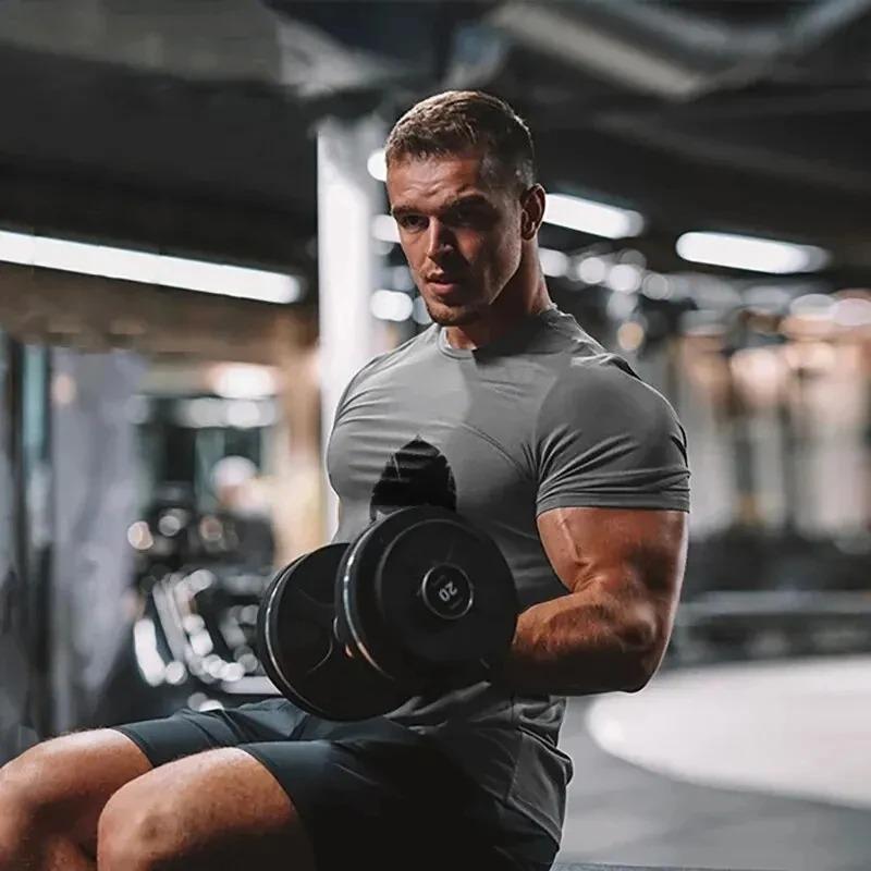 Men's Summer Slim Retro T-shirt Street Fashion Commuter Short Sleeved Temperament Body Shape Fitness Top