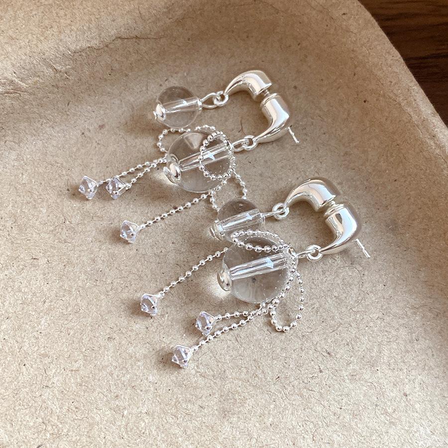

Silver needle zircon crystal round fringed stud earrings cold wind trend temperament earrings earrings design sense niche earrings