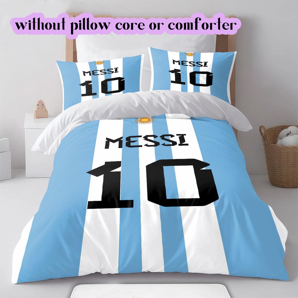 Soccer superstarPattern Bedding Quilt Set Quilt Cover Pillowcase Home Decoration Birthday Gift (1 * Duvet Cover + 2 * Pillowcase, Without Core)