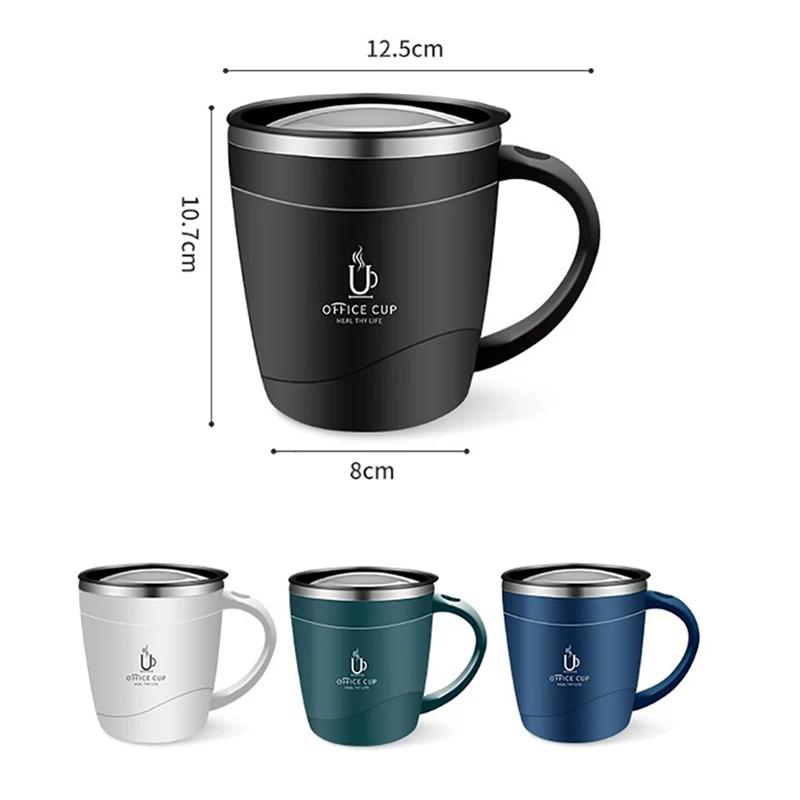 500ml Coffee Mug 304 Stainless Steel Double Layers Coffee Cup with Handle Leak-Proof Slide Cover Portable Thermal Water Bottle