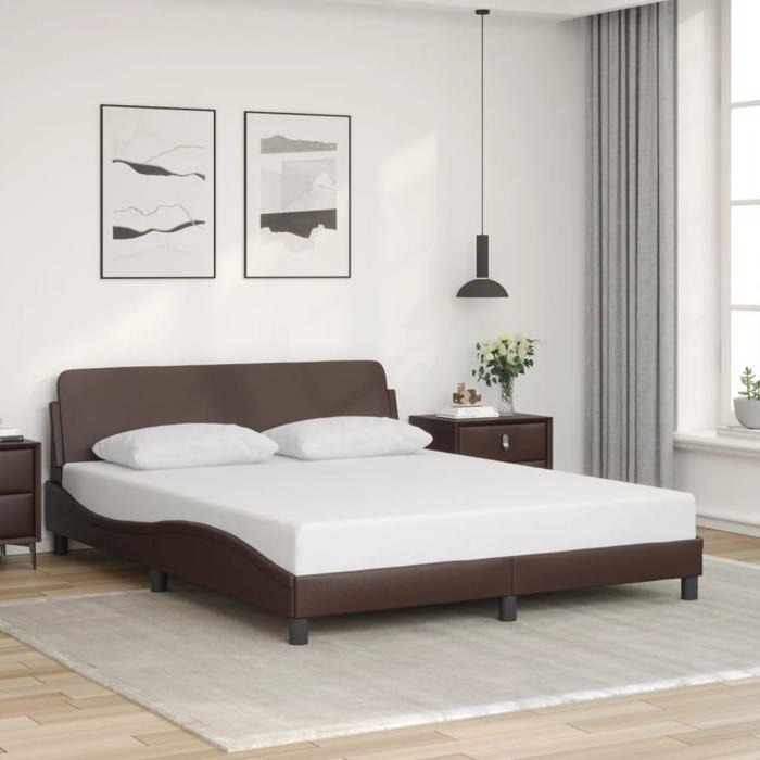 VidaXL Bed Frames with Headboard, Upholstered Bed with Slatted Base, Double Bed with Bedroom Footboard, Brown 373220