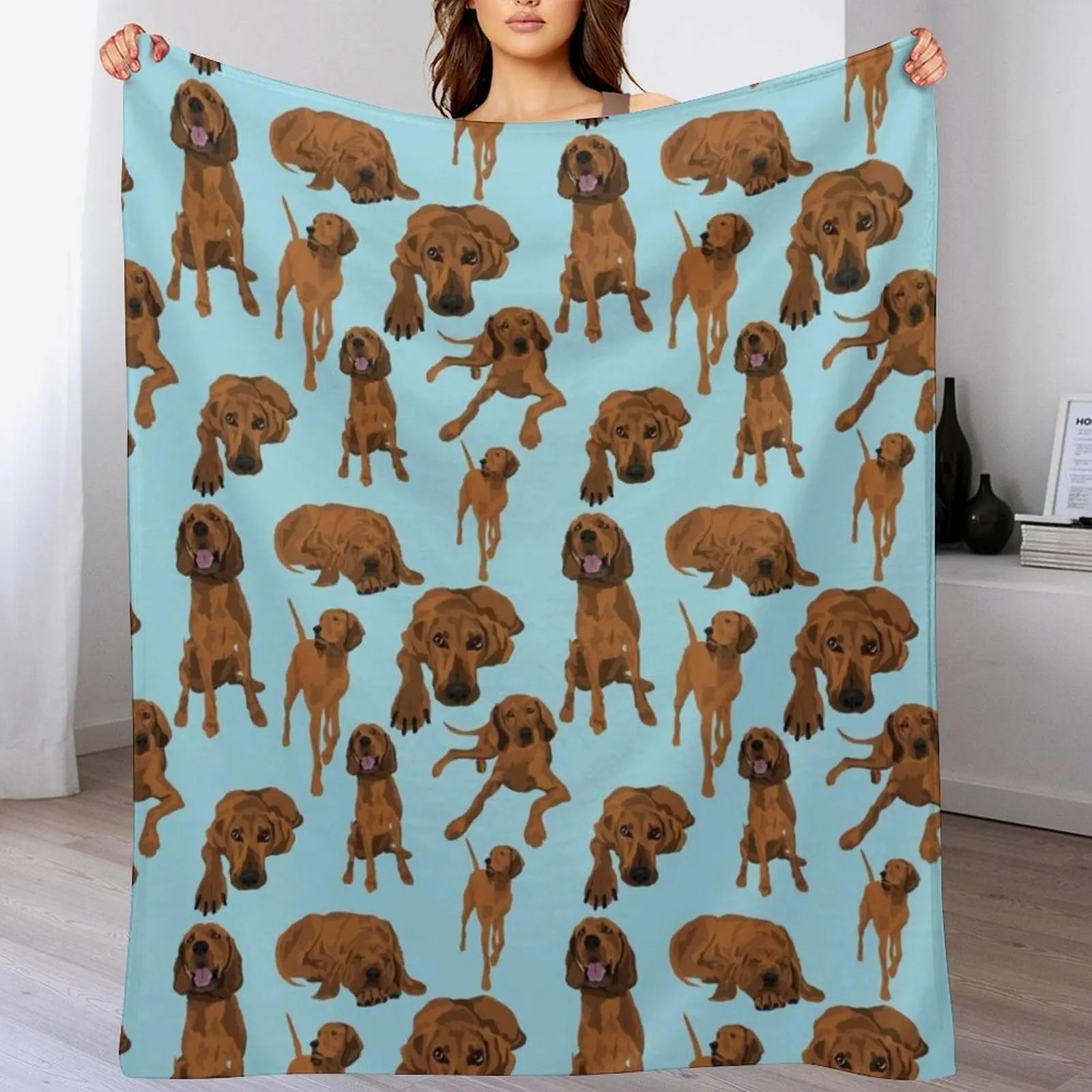 Redbone Coonhounds on Blue Throw Blanket All Season Lightweight Soft Blanket for Bed 102x76cm(40x30in)