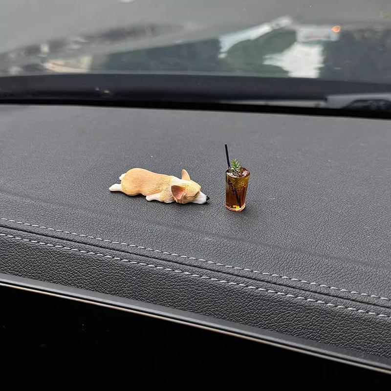 Car Ornaments 1 Set Dog Themed Resin Crafts, Kawaii Desk Decorations, Mini Corgi Design Cake Baking Accessories.