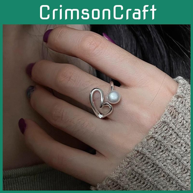 Elegant Geometric Heart Pearl Ring For Women Stylish Adjustable Open Finger Design