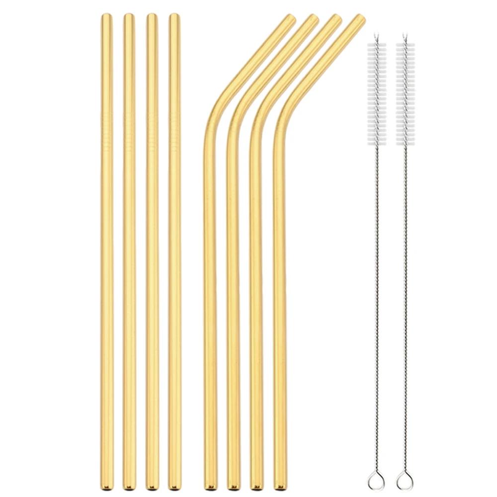 Gold Stainless Steel Drinking Straw High Quality Straw Set Eco-friendly Reusable Metal Straws Set Party Juice Bar Accessory