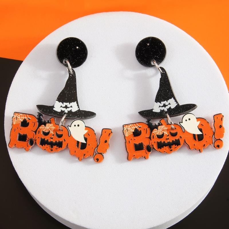 Halloween Pumpkin Hallucination Skeleton Cartoon Acrylic Earrings Lightweight Stable Accessories For Women Girls Costume Party
