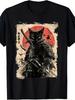 Vintage Japanese Samurai Cat Graphic Unisex T-Shirt Anime Style Warrior Art Tee