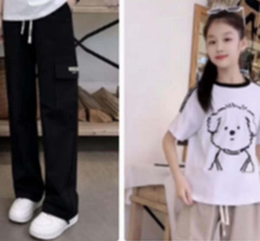 Girls' Summer 2026 Short-Sleeved T-Shirt & Long Pants Two-Piece Set for Students