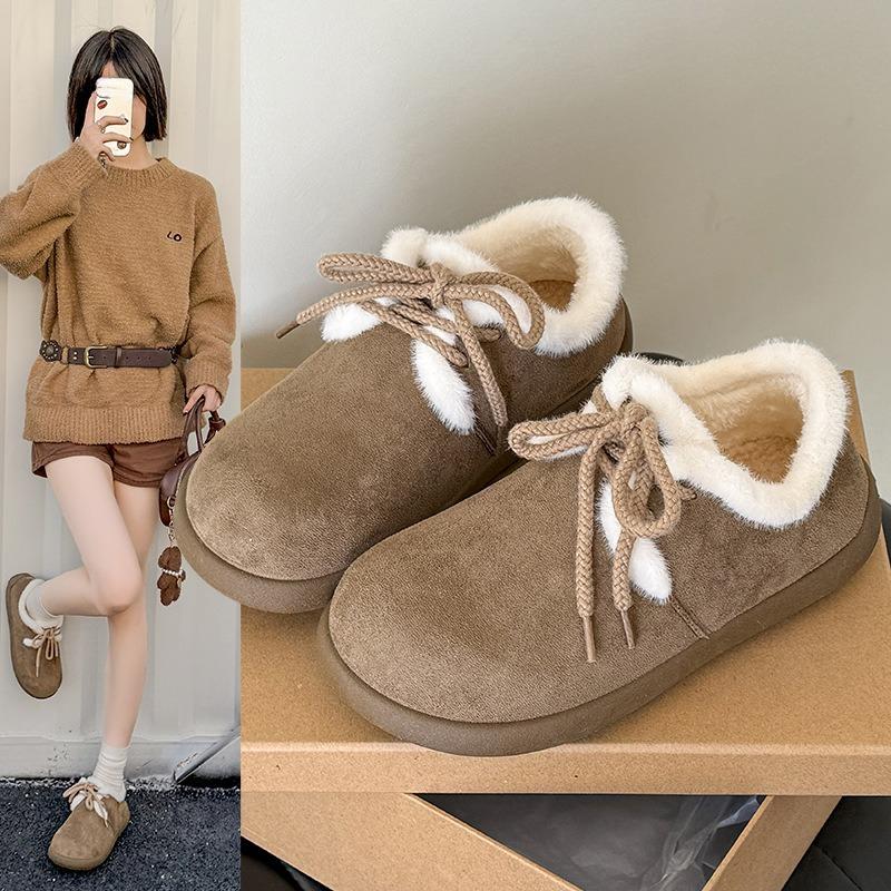 Women's Large Size Soft Sole Winter Warm Fur Snow Boots Padded Lined Ankle Boots Non-Slip Hiking Casual Sports Cotton Boots Fur Shoes