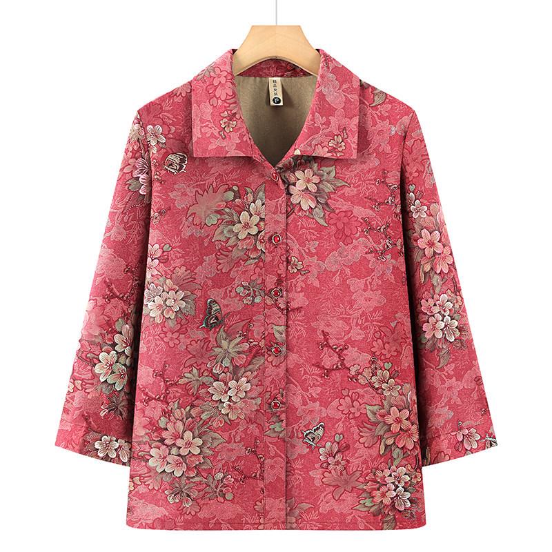 

Grandma s Casual Mid-Sleeve Shirt for Elderly Women - Lightweight Lapel Top 5XL (150-165 Jin) красный