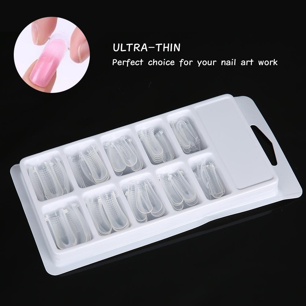 100pcs Clear Nail Form Full Cover Quick Building Gel Mold Tips Nail Extension DIY Manicure Tool