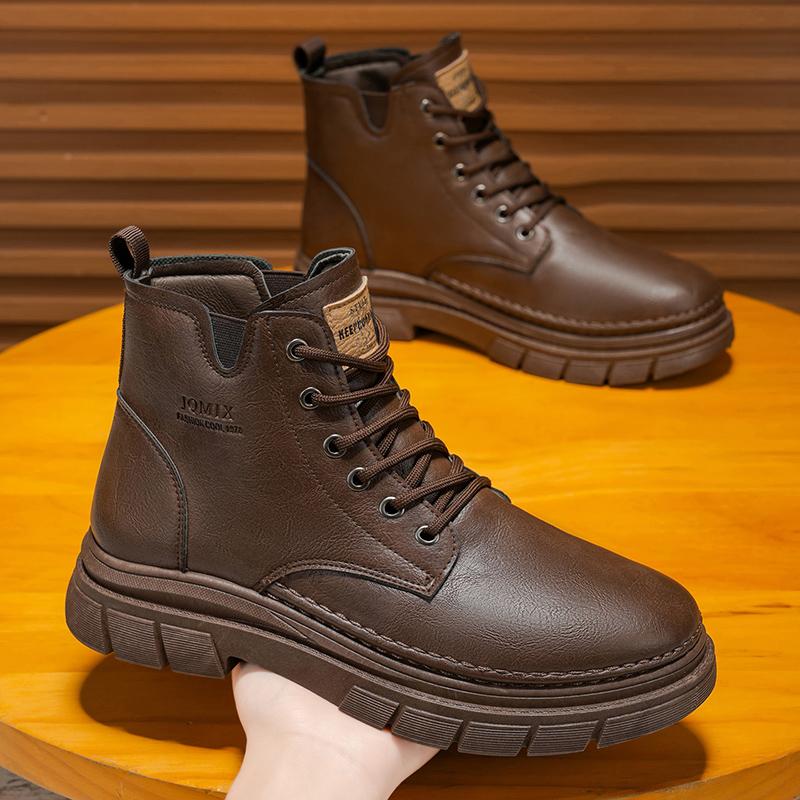 Fashion High Quality Leather Shoes 2026 New Outdoor Men Motorcycle Boots Luxury Men Ankle Boots Retro British High-top Men Boots