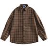 American Casual Brown Plaid Shirt Coat Boys and Girls College Style Blouse Simple Loose Retro Long Sleeve Top