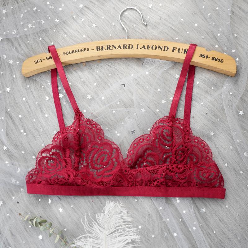 

Сексуальный бюстгальтер с цветочным кружевом, регулируемый бюстгальтер пуш-ап, ультратонкое нижнее белье, женское прозрачное беспроводное нижнее белье One size вино красного