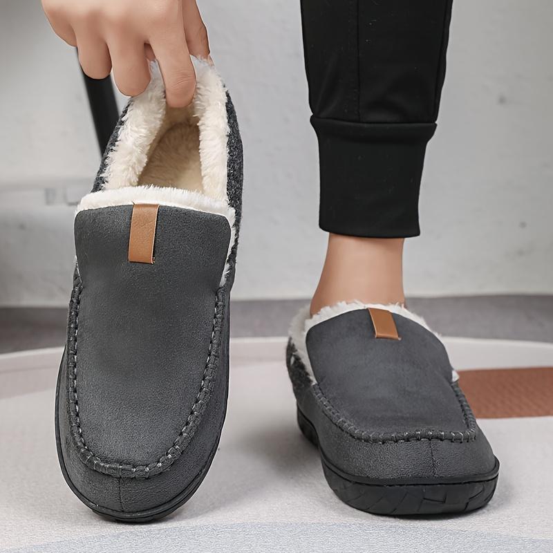 Men'S Thickened Indoor Slippers, Vintage Casual Fashion, Soft Sole, Round Toe, EVA Sole, Fabric Upper and Inner, for Winter Daily Casual Wear