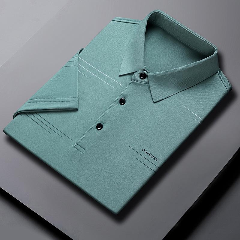 Ice Silk Short-Sleeved T-Shirt Men'S Mid-Lapel Polo Shirt Bottoming Shirt Loose Breathable Jacquard