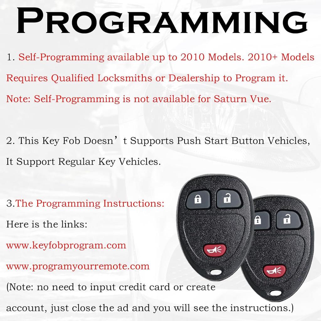 Remote Key Fob Replacement Fits for Chevy Silverado 1500 2500 Tahoe Suburban Avalanche Equinox GMC Sierra Acadia Yukon XL 2007 2008 2009 2010