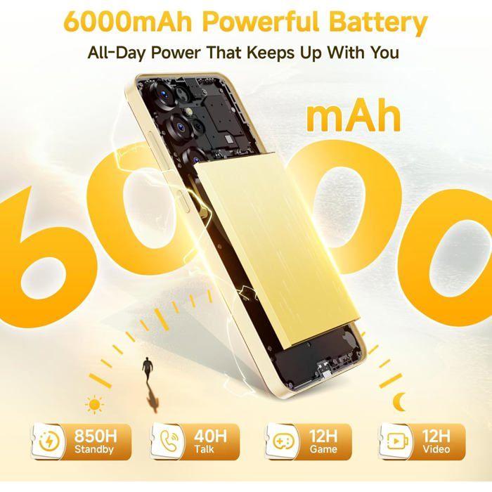 Telephone Portable OUKITEL C68 Plus 24GO+512GO Écran 7.2" 6000mAh Smartphone Débloqué 64MP Téléphone Android 15 Double SIM/NFC Noir