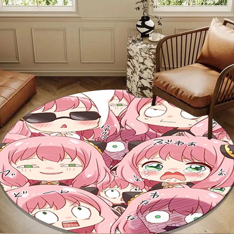 Cute Anime Spy Famliy Round Rug for Livingroom,Bedroom, Palyroom, Chair Rug, Area Rug, Circle Carpet, Large Size Fan Christmas Gift