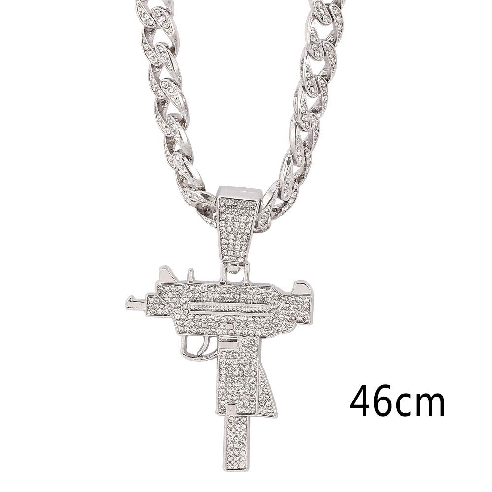 Einzigartiger Mode Große Waffe Iced Out Anhänger Cuban Link Kette Halskette, Silber/Gold Plated Hip Hop Iced Out Schmuck für Damen Party