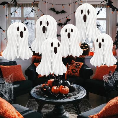 Hanging Honeycomb Ghosts Halloween Decoration 3D Paper Honeycomb Ghost Ornament for Halloween