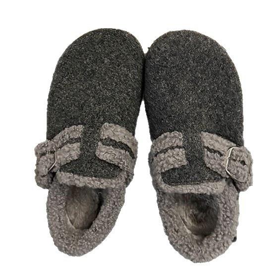 Woolen shoes, small people with heightened thick soles, gray Birkenstocks, winter velvet warm outer cotton shoes
