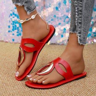 Large Size Flat-Bottomed Slippers Women S Casual Herringbone Metal Decoration Solid Color Slippers 36