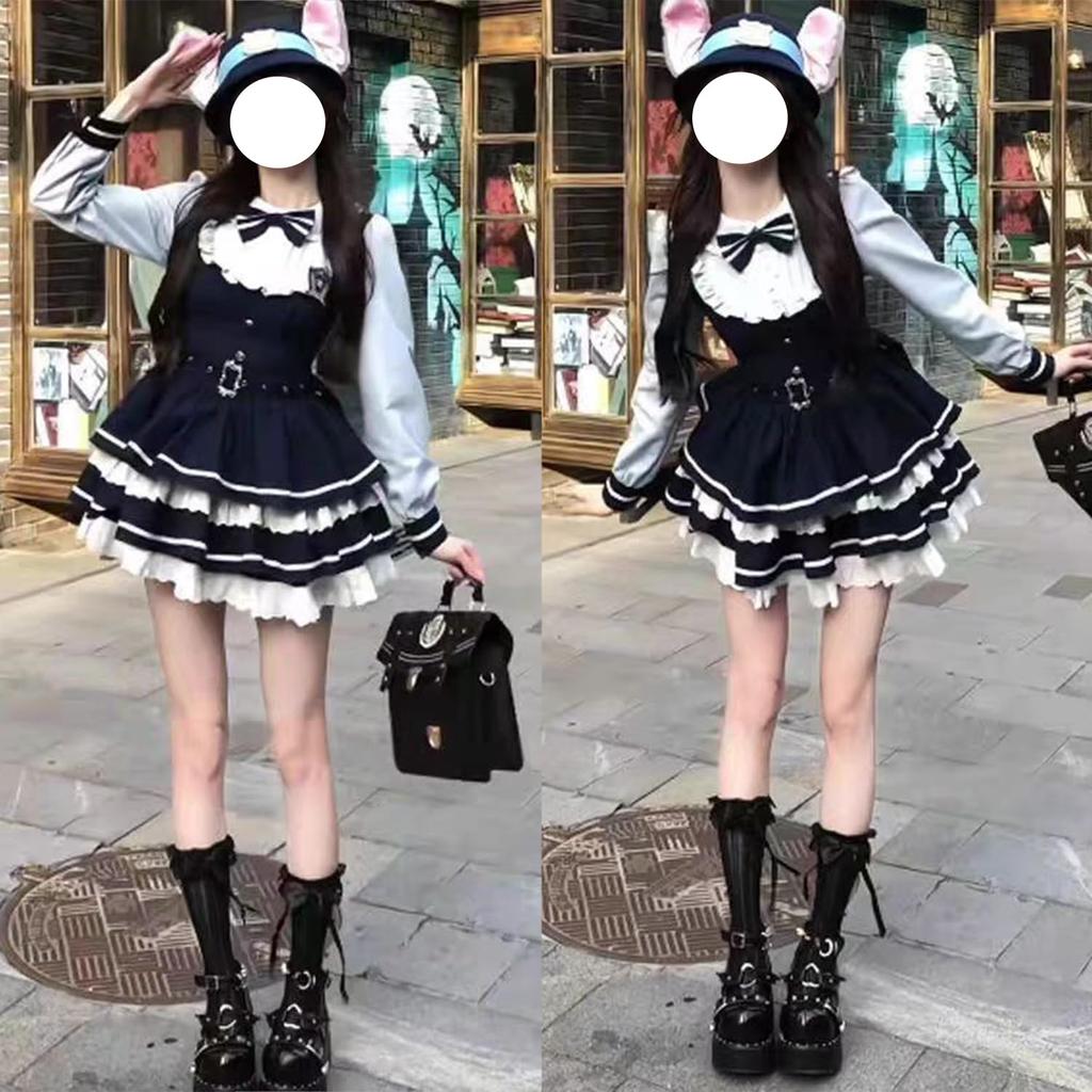 Lolita Cosplay Gothic Mori Gothic Princess Mori Sweet School Blue L [FULINE] Dress, Lolita, Girl, Mini, Style, Style, Cute, Ribbon, Girl, Lolita,