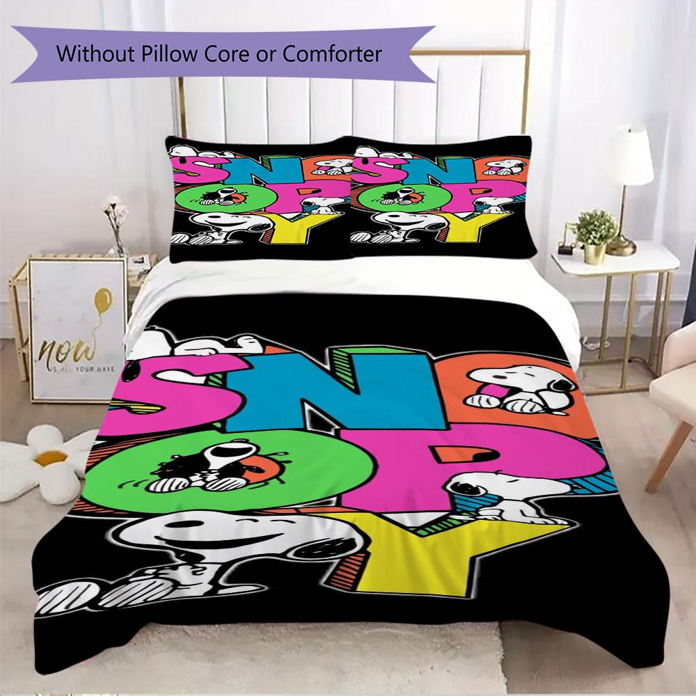 

3pcs cartoon Snoopy double pillowcase + pillowcase set (Without Corer), bedding set for the bedroom or guest room. 135x200cm