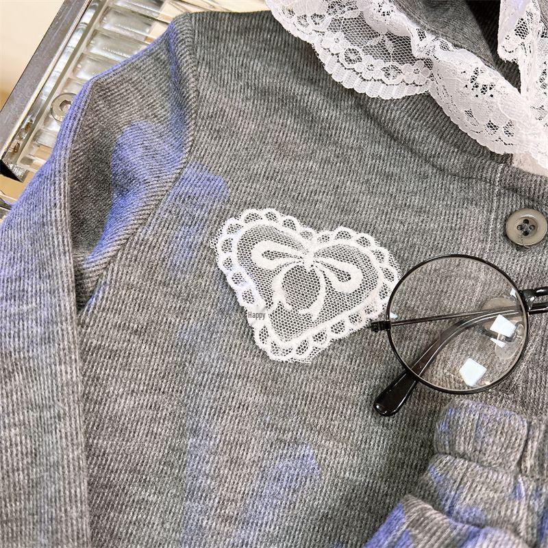 Spring Girls' Lace Hooded Sweatshirt & Skirt Set