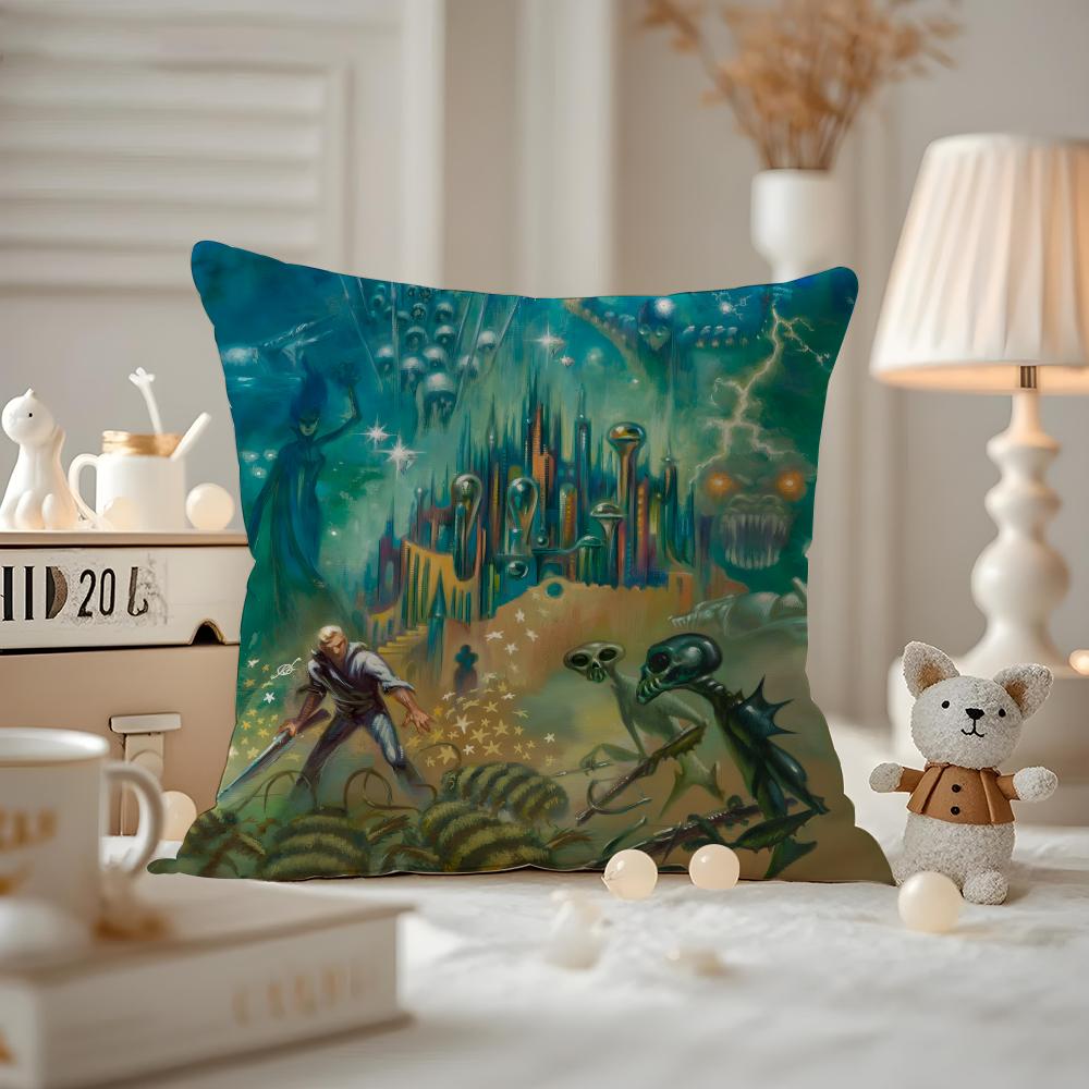 ARTISTS Illustration Kelly Freas Cushion Cover Anti-dustmite Pillowcase Invisible Zipper Silky Short Plush Sofa Cushion Cover