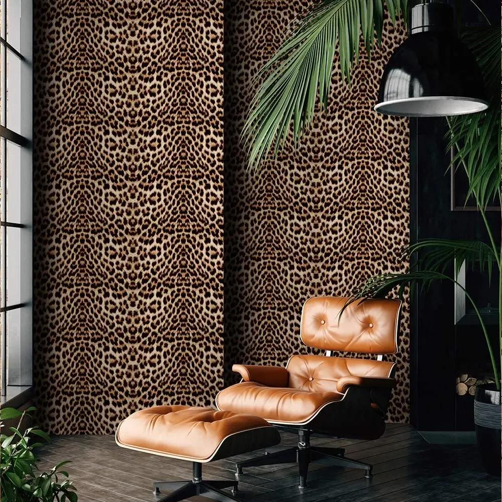 Leopard Print Decor Paper in Rolls for Furniture Vinyl Waterproof Thicken Peel and Stick Wallpaper Self Adhesive Wall Sticker