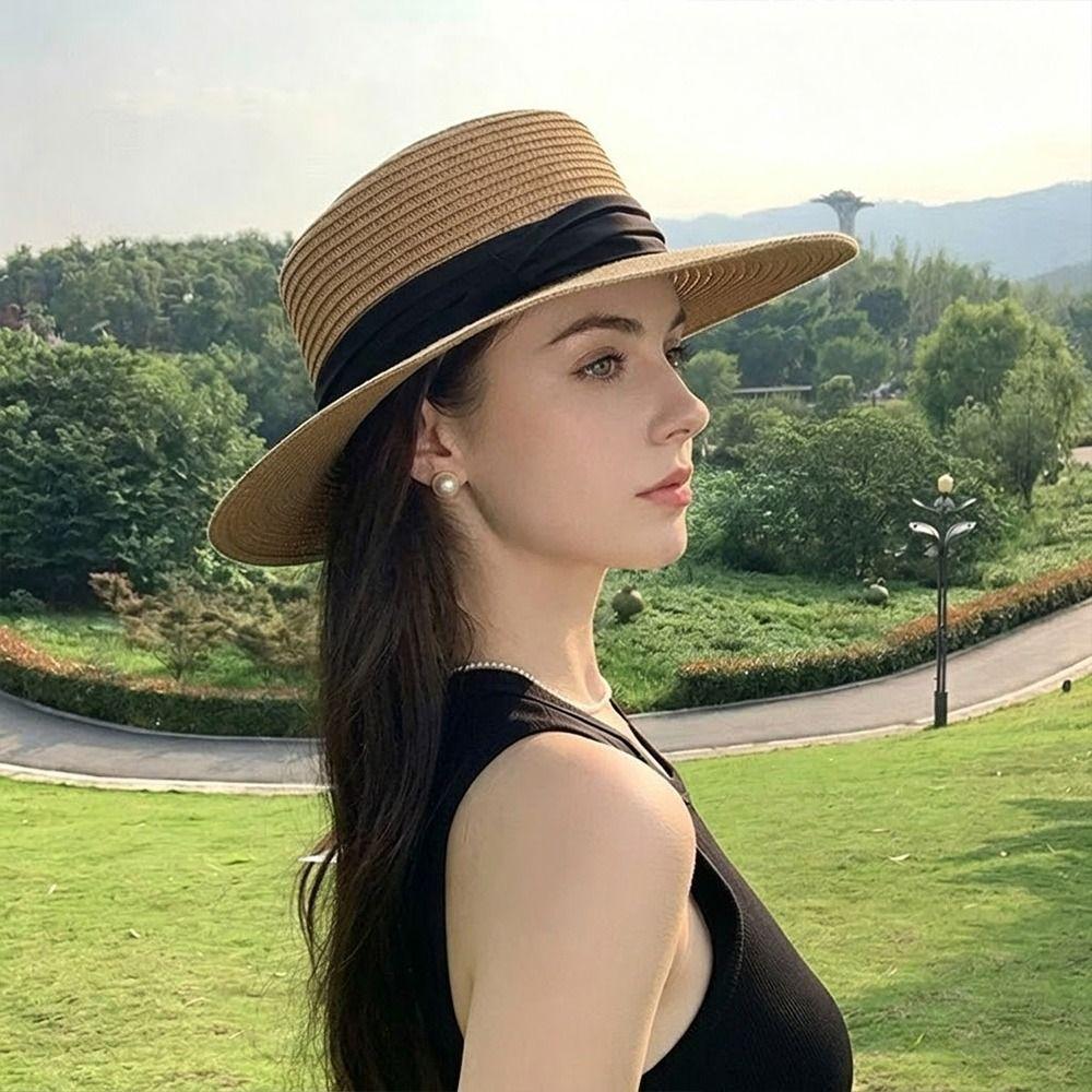 UV Protection Sun Hats Wide Brim Beach Hats French Elegant Holiday Straw Hat